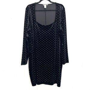 H&M Black Velour Silver Embellished Long Sleeve Dress Square Neck XXL
